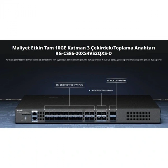 RUIJIE RG-CS86-20XS4VS2QXS-D 20-SFP+ 10GBE 4-SFP 10GBE 2-QSFP+ 40GBE LAYER3 YÖNETİLEBİLİR SWITCH