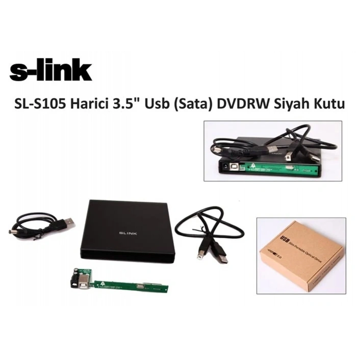 S-LINK 2.5 USB 2.0 S105 Sata Alüminyum Slim DVD Yazıcı Kutusu Siyah