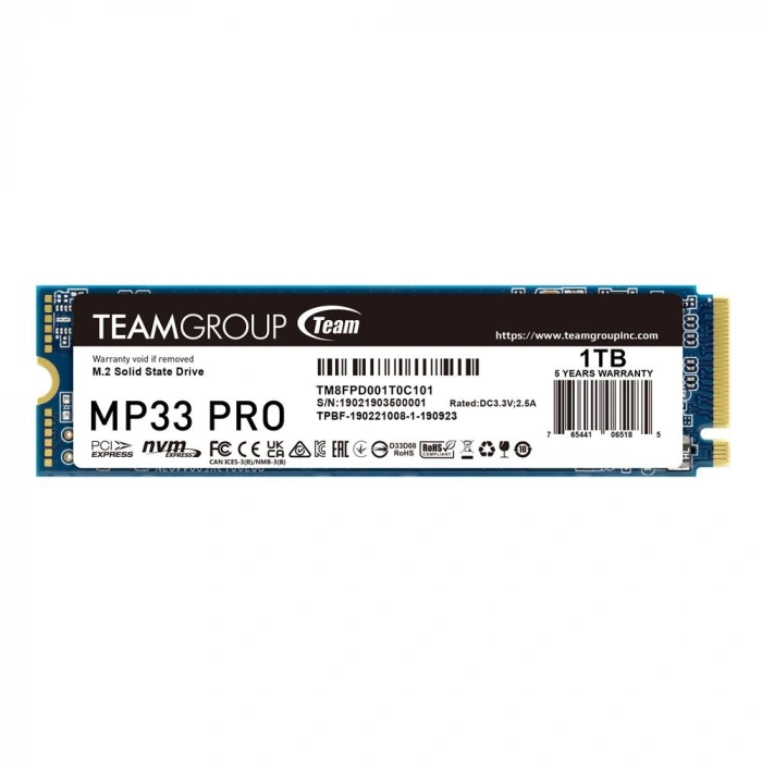 TEAM M33 PRO 1TB 3500/3000MB/s M.2 PCIe 4.0 NVME SSD TM8FPD001T0C101