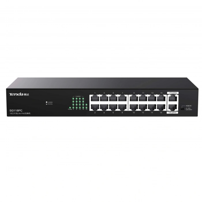TENDA SG118PC 18 PORT 10/100/1000 16 PORT POE 2 PORT UPLINK 167W YONETILEMEZ DESKTOP SWITCH