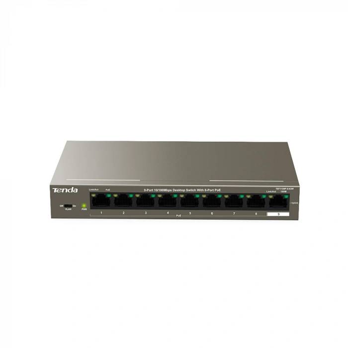 TENDA TEF1109P-8-63W 9 PORT 10/100 8 PORT POE 63WATT YONETILEMEZ DESKTOP SWITCH
