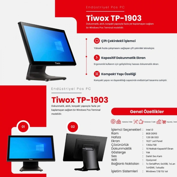 TIWOX TP-1903 I3 8GB RAM 128GB SSD 18.5 ENDÜSTRİYEL POS PC