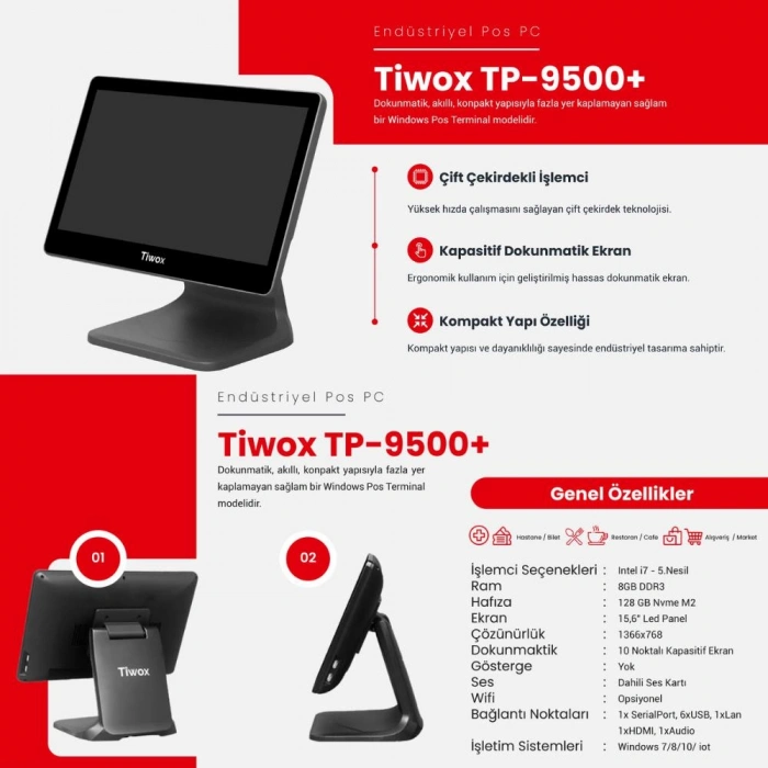 TIWOX TP-9500 PLUS I7 5.GEN 8GB/128GB SSD 15.6 ENDÜSTRİYEL POS PC