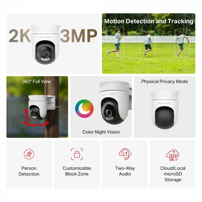 TP-LINK 3MP 4mm  Wıfı Kablosuz Pan-Tilt IP Kamera MC510