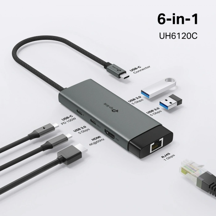 TP-LINK UH6120C TYPEC 6port Hub 4K60Hz 100W PD