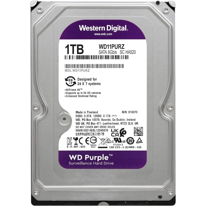 WD PURPLE 1TB 5400RPM 64MB SATA3 WD11PURZ 7/24 HDD RESMİ DİSTİ GARANTİLİ