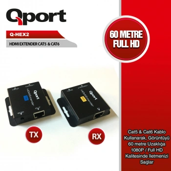 QPORT Q-HEX2 CAT5/CAT6 60MT HDMI EXTENDER
