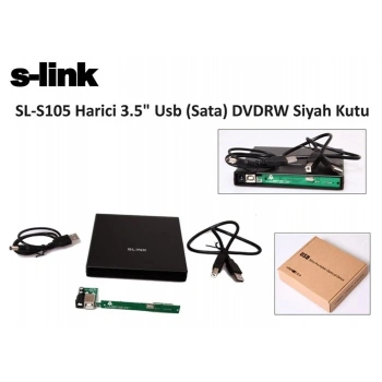 S-LINK 2.5 USB 2.0 S105 Sata Alüminyum Slim DVD Yazıcı Kutusu Siyah
