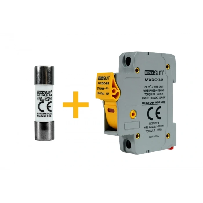DC Sigorta + Sigorta Yuvası (32A 1000V) - 12 adet