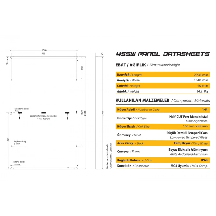 GSE450 GAZİOĞLU HALFCUT MONOPOWER FOTOVOLTAİK GÜNEŞ PANELİ (A -)