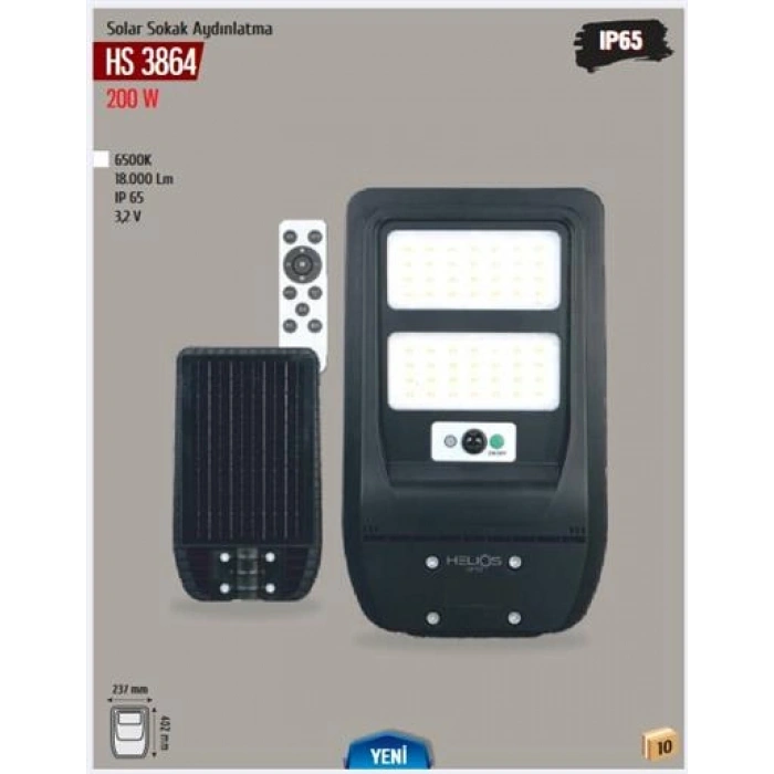 Helios 200W 18000LM IP65 Led Solar Sokak Armatürü