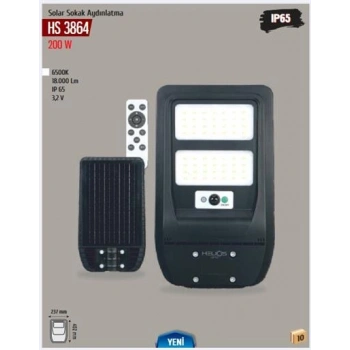 Helios 200W 18000LM IP65 Led Solar Sokak Armatürü