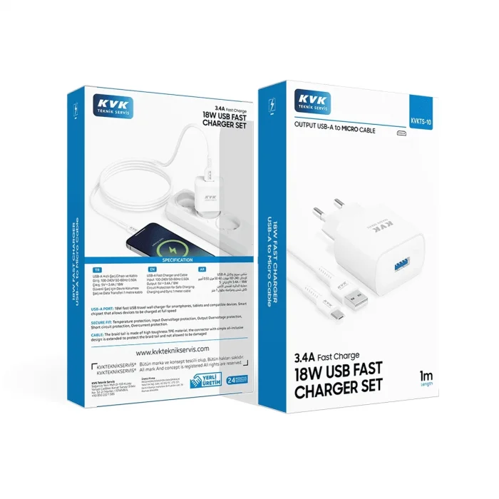 KVK-10 Micro-Usb 18W 3.4a Hızlı Şarj Seti