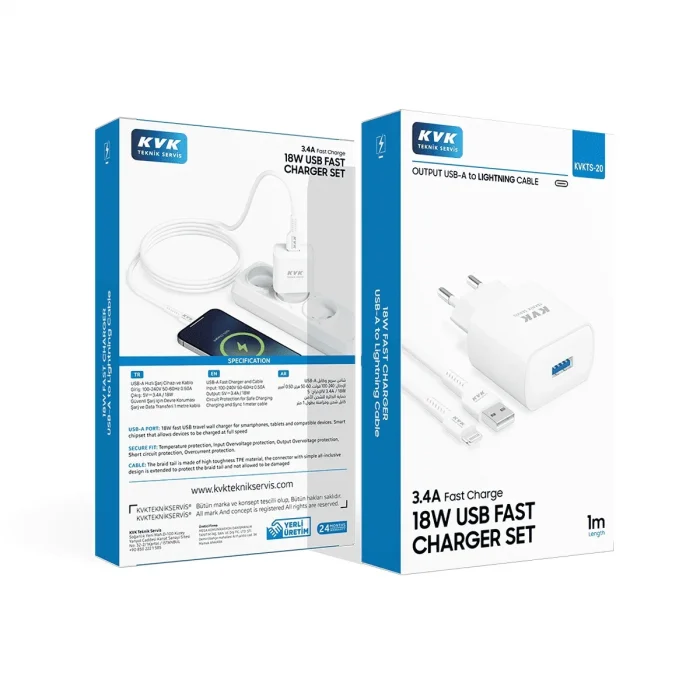 KVK-20 IPHONE USB 18W 3.4A HIZLI ŞARJ SETİ