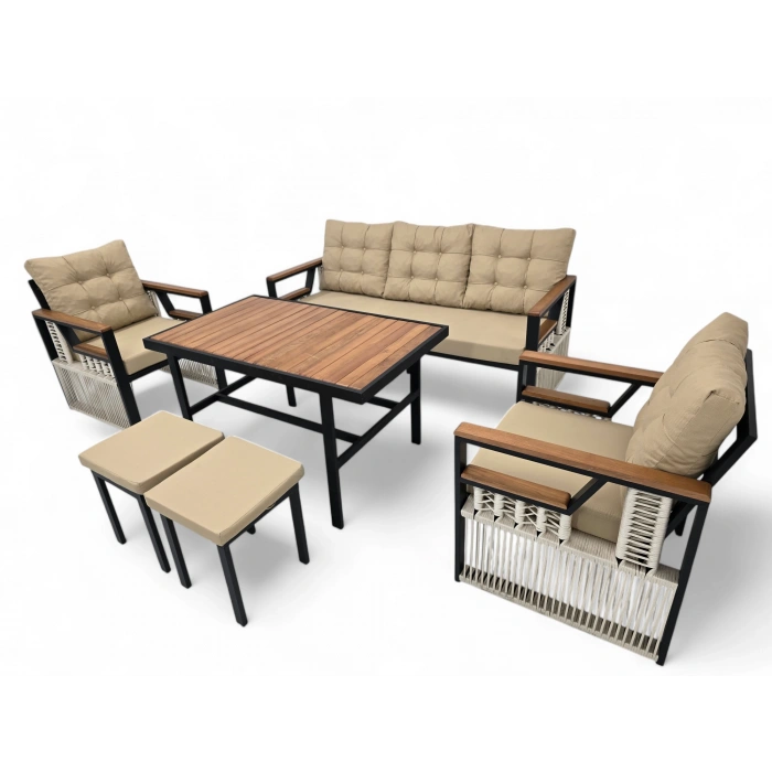 RELAKS İP ÖRGÜ METAL ÜÇLÜ OTURMA GRUBU