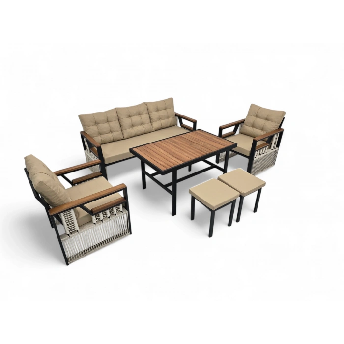 RELAKS İP ÖRGÜ METAL ÜÇLÜ OTURMA GRUBU