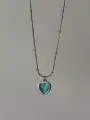 Çelik Mavi Taşlı Kalp Kolye