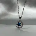 Çelik Yıldız Detaylı Ay Kolye