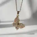 Çelik Pembe/Mor Taşlı Kelebek Kolye