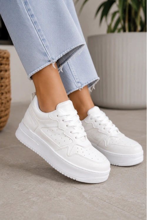 Avela Kalın Taban Bağcıklı Günlük Kadın Sneaker Beyaz Detaylı