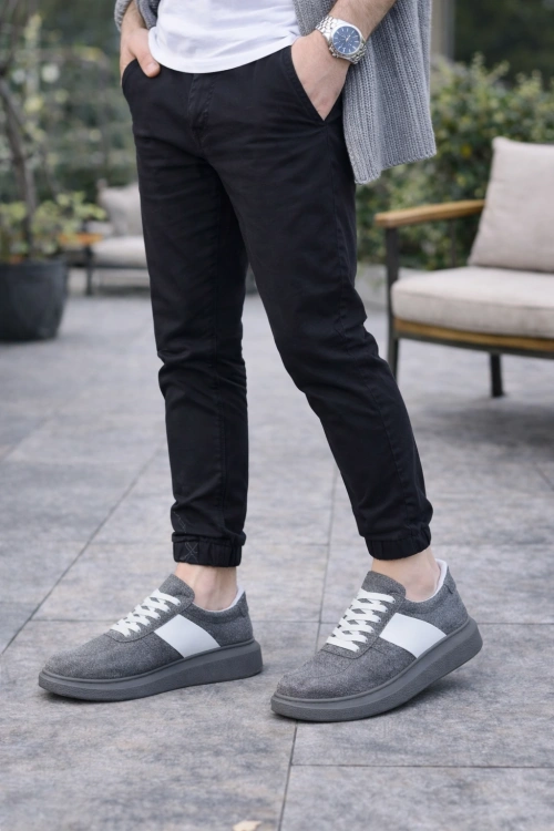 Lunex Erkek Bağcıklı Süet Günlük Spor Sneaker Ayakkabı - Gri - Beyaz
