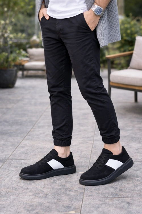 Lunex Erkek Bağcıklı Süet Günlük Spor Sneaker Ayakkabı - Siyah - Beyaz