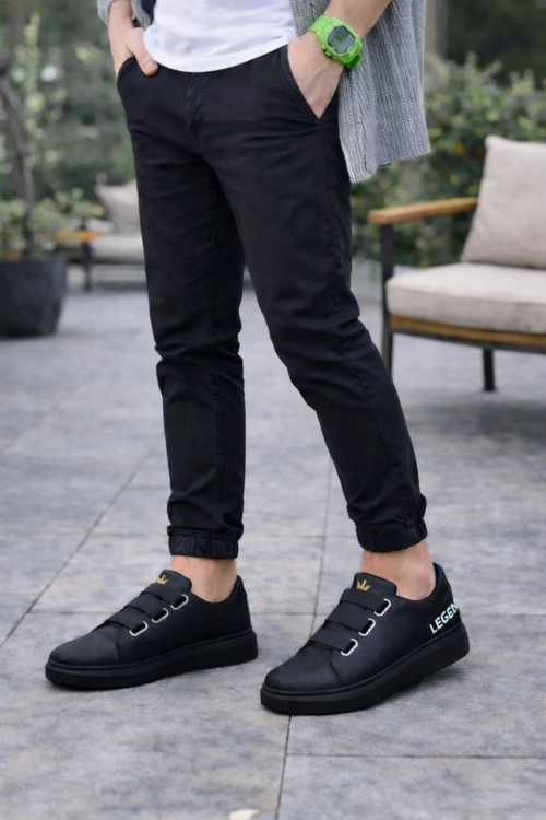 Mirox Erkek Bağcıksız 3 Bant Lastikli Günlük Sneaker Ayakkabı - Siyah