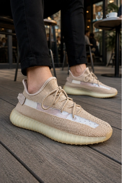 Morven Erkek , Kadın Triko Sneaker Ayakkabı – Günlük Bağcıklı Hafif Spor Modeli - Bej
