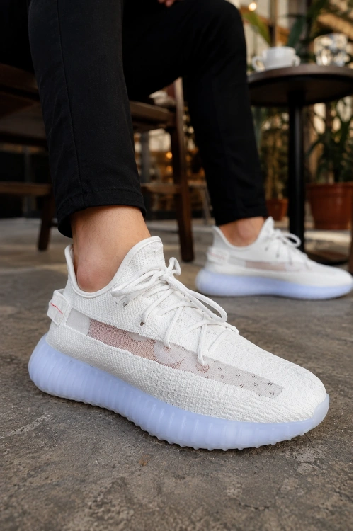 Morven Erkek , Kadın Triko Sneaker Ayakkabı – Günlük Bağcıklı Hafif Spor Modeli - Beyaz