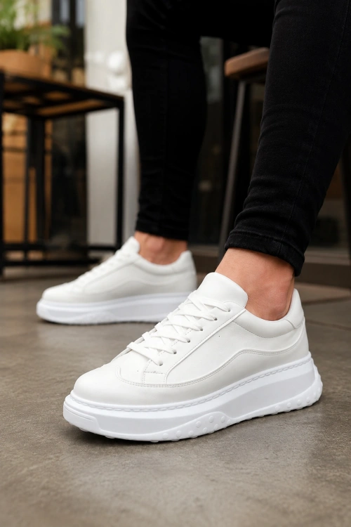Rovero Erkek Bağcıklı Cilt Günlük Sneaker Ayakkabı – Beyaz