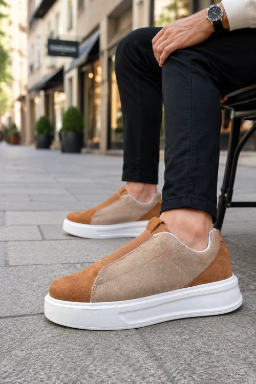 Torino Erkek Bağcıksız Cilt Günlük Sneaker Ayakkabı – Ortopedik Kalın Taban Taba