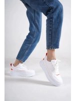 Avela Kalın Taban Bağcıklı Günlük Kadın Sneaker Beyaz Turuncu Detaylı