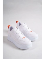 Avela Kalın Taban Bağcıklı Günlük Kadın Sneaker Beyaz Turuncu Detaylı