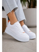 Avela Kalın Taban Bağcıklı Günlük Kadın Sneaker Beyaz Turuncu Detaylı