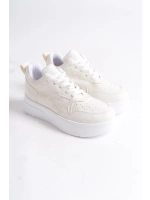 Avela Kalın Taban Bağcıklı Günlük Kadın Sneaker Beyaz Detaylı