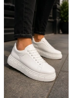 ARES Bağcıklı Cilt Erkek Günlük Sneaker Yüksek Taban Ayakkabı - Beyaz