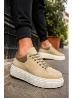 ARES Bağcıklı Süet Erkek Günlük Sneaker Yüksek Taban Ayakkabı - Krem