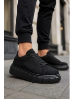 ARES Bağcıklı Süet Erkek Günlük Sneaker Yüksek Taban Ayakkabı - Siyah
