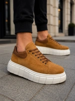 ARES Bağcıklı Süet Erkek Günlük Sneaker Yüksek Taban Ayakkabı - Taba