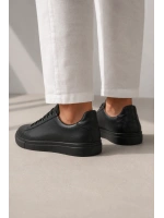 Austin Bağcıklı Cilt Erkek Günlük Sneaker Ayakkabı - Siyah