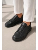Austin Bağcıklı Cilt Erkek Günlük Sneaker Ayakkabı - Siyah