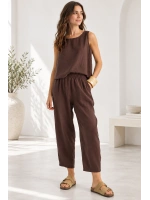 Beli Lastikli Modal Pantolon & Kalın Askılı Bluz Takımı - Acı Kahve