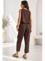 Beli Lastikli Modal Pantolon & Kalın Askılı Bluz Takımı - Acı Kahve