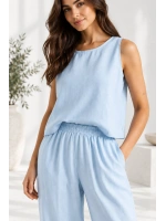 Beli Lastikli Modal Pantolon & Kalın Askılı Bluz Takımı - Bebe Mavi