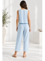 Beli Lastikli Modal Pantolon & Kalın Askılı Bluz Takımı - Bebe Mavi