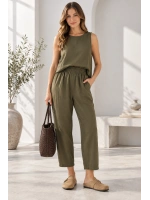 Beli Lastikli Modal Pantolon & Kalın Askılı Bluz Takımı - Haki