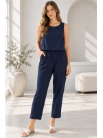 Beli Lastikli Modal Pantolon & Kalın Askılı Bluz Takımı - Lacivert