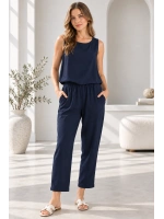 Beli Lastikli Modal Pantolon & Kalın Askılı Bluz Takımı - Lacivert