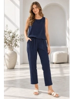 Beli Lastikli Modal Pantolon & Kalın Askılı Bluz Takımı - Lacivert