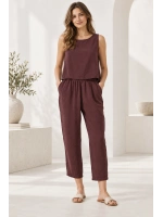 Beli Lastikli Modal Pantolon & Kalın Askılı Bluz Takımı - Patlıcan
